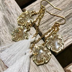 Gold Glitter Monstera Leaf Gold Plated Earrings